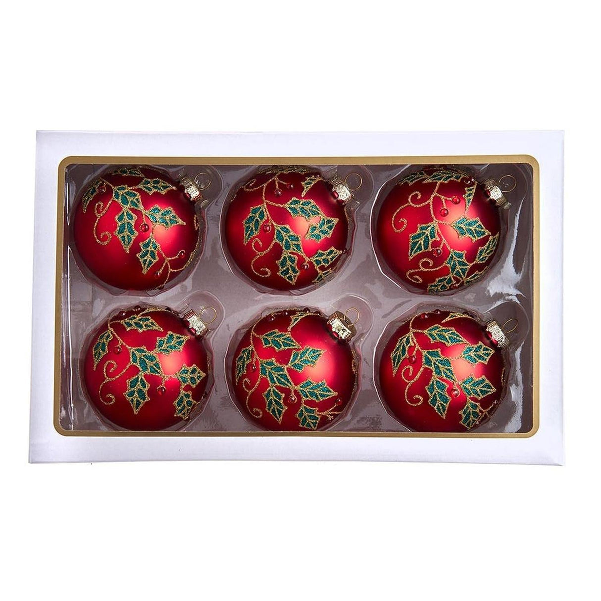 Kurt Adler 80MM Glass Red Berry and Holly Leaves Ornaments (6 Piece)