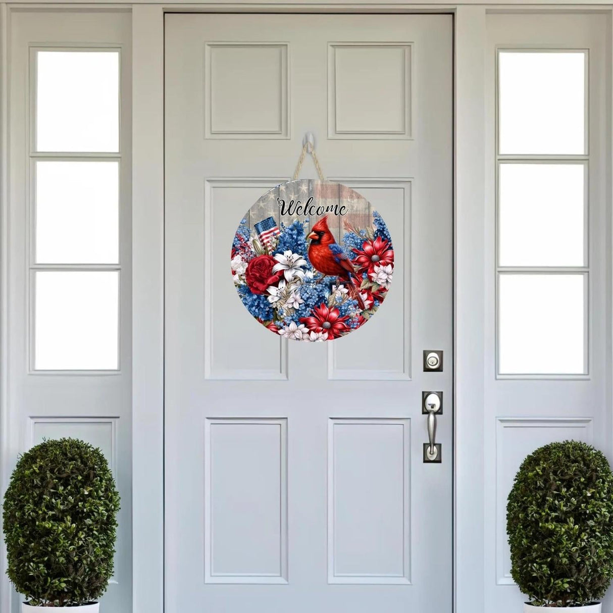 Patriotic Welcome Floral Cardinal Sign