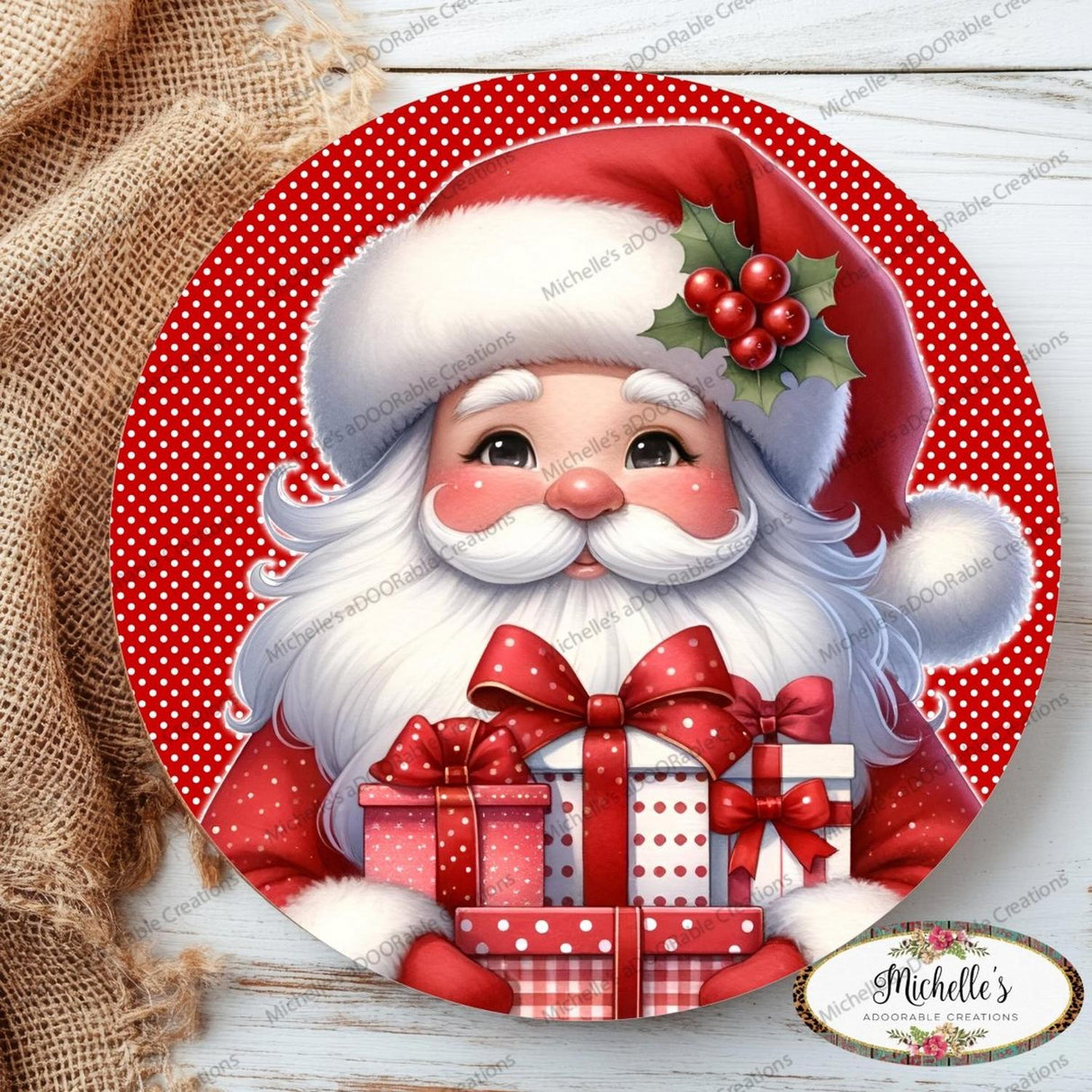 Red White Peppermint Santa Claus Sign