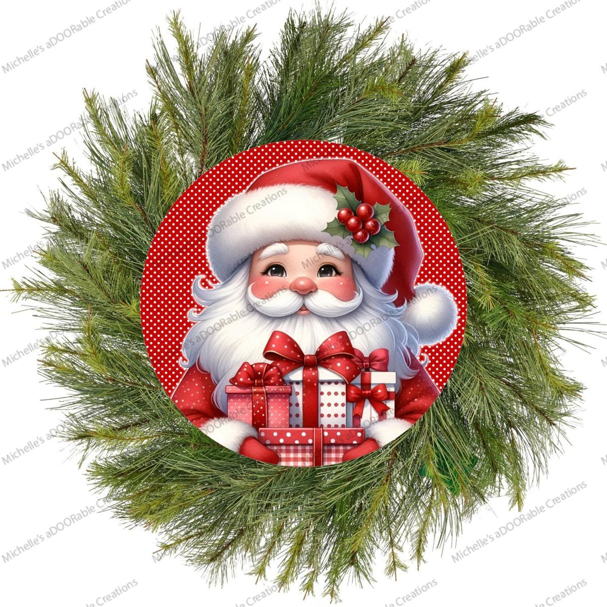 Red White Peppermint Santa Claus Sign