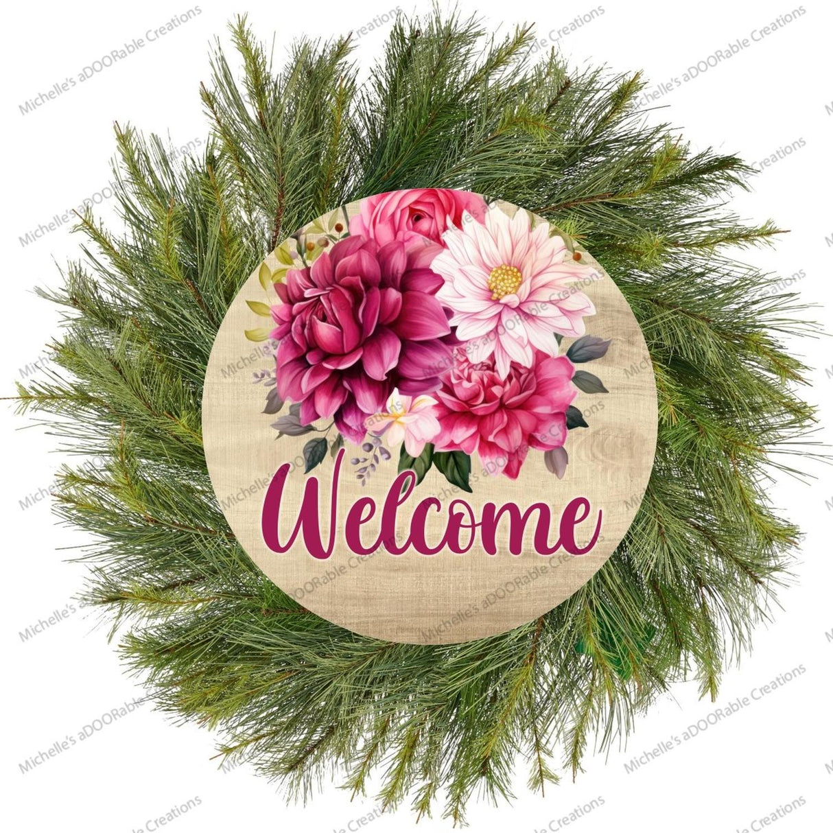 Welcome Watercolor Floral Round Sign