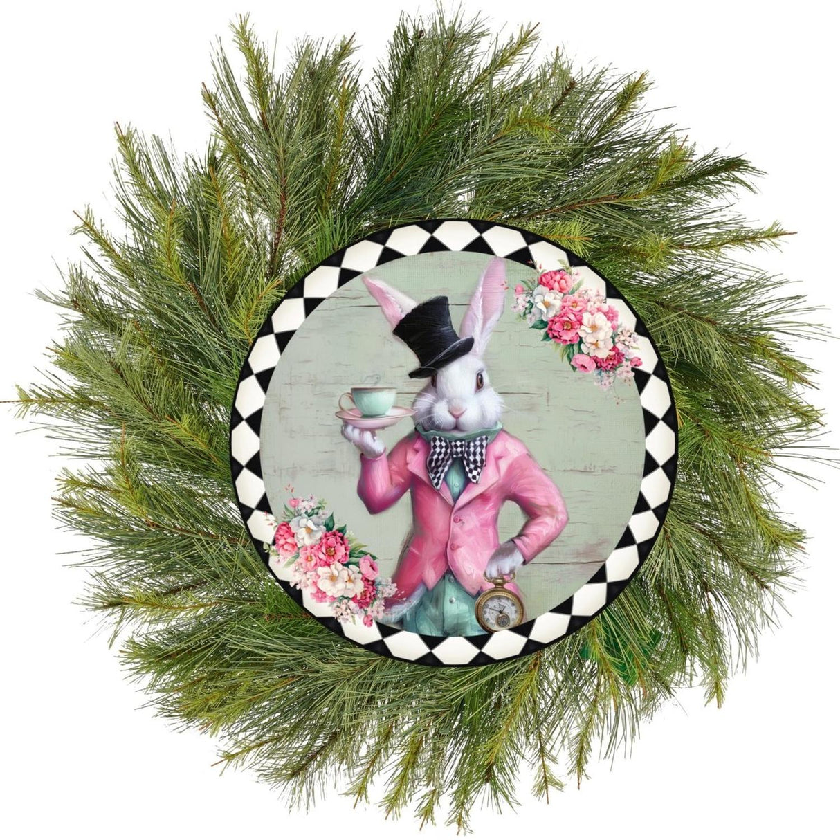 Whimsical Harlequin Bunny Round Sign