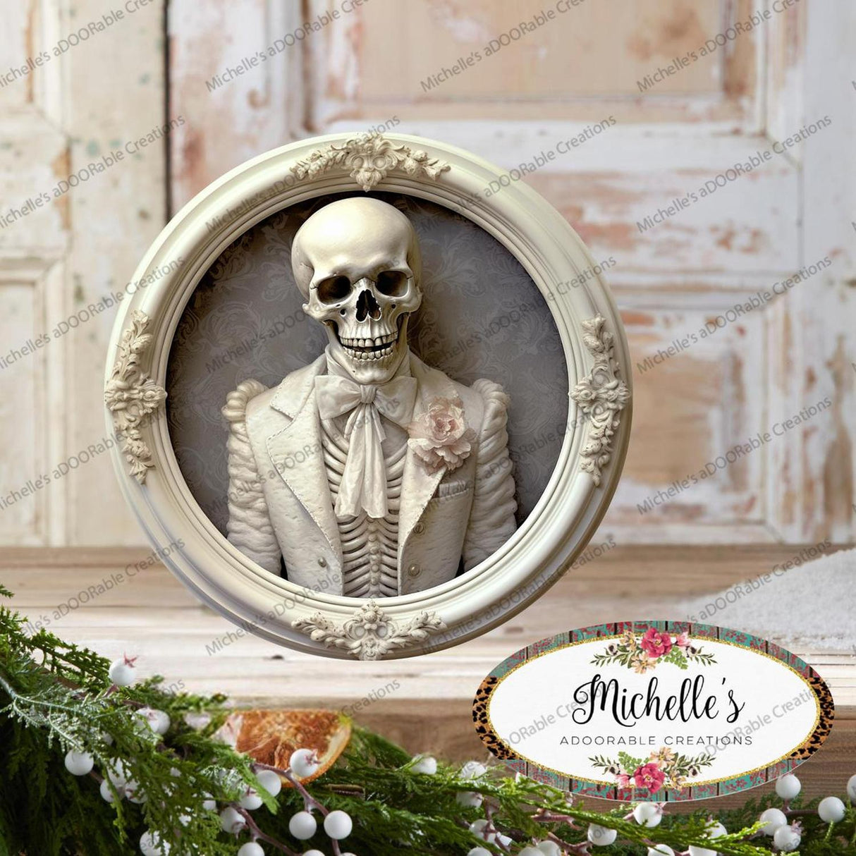 White Skeleton Groom Portrait Sign