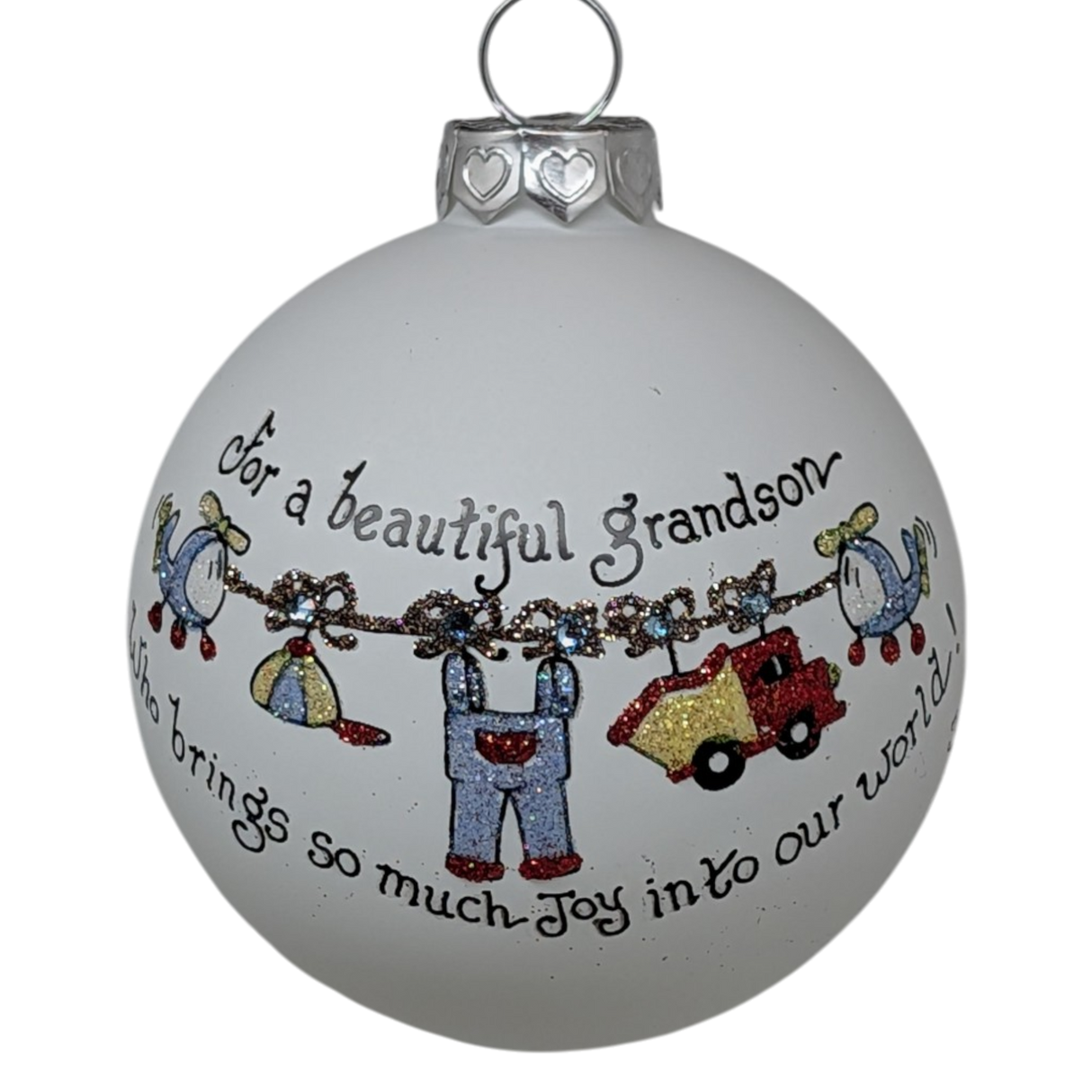 Christmas Keepsake Glass Ornament - For a Beautiful Grandson