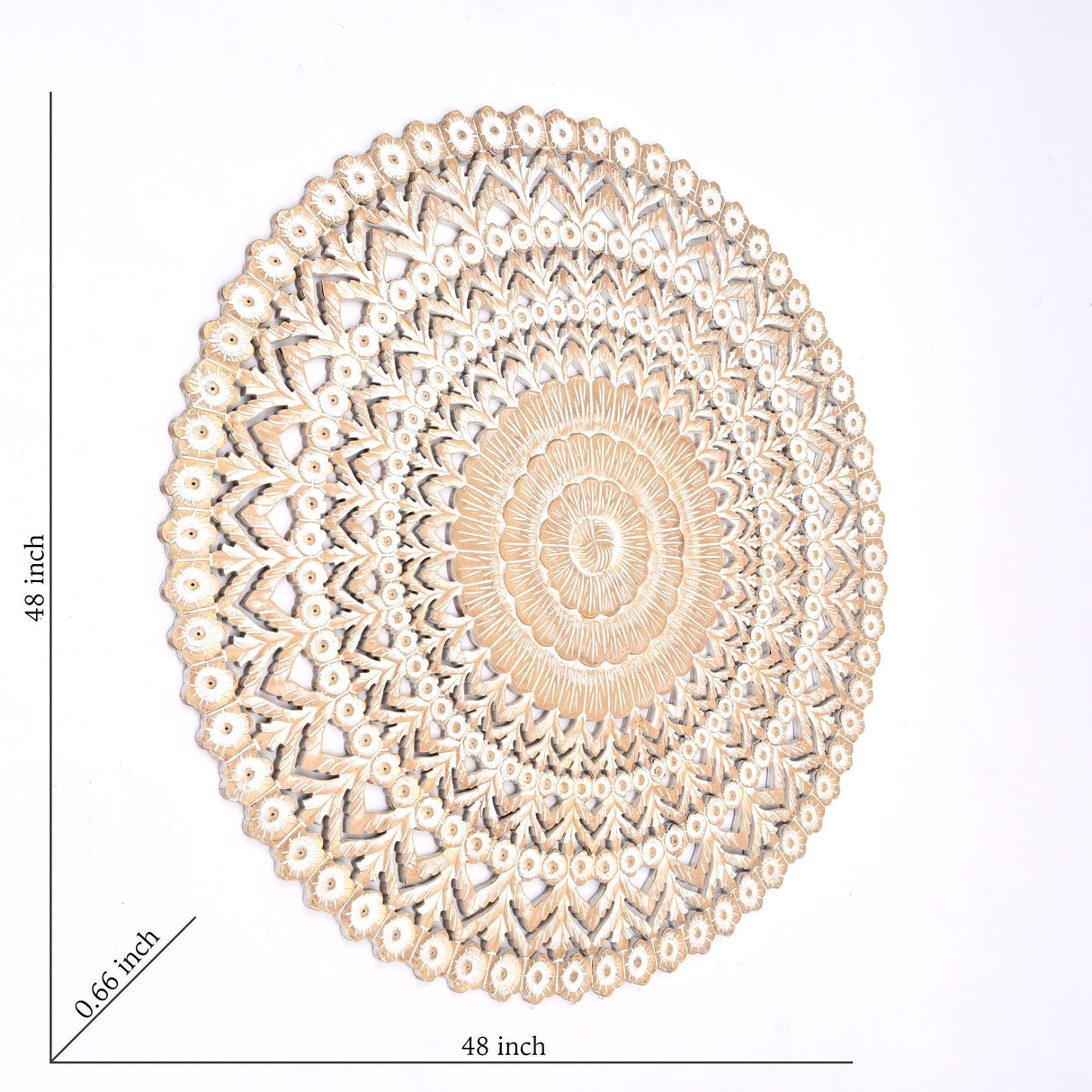 48” Hand-Carved Round Wooden Wall Art