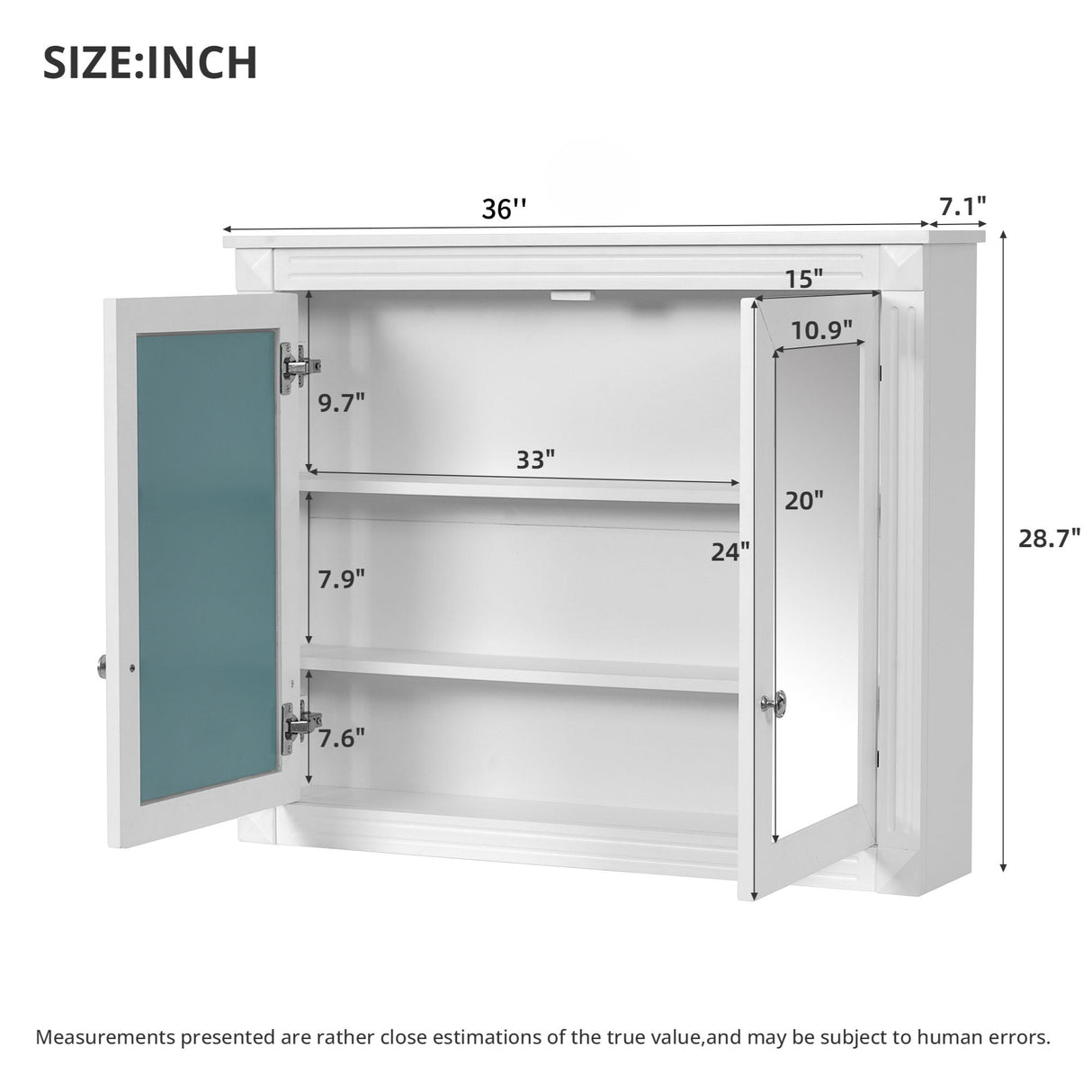 Wall-Mounted Medicine Cabinet with 2 Mirrors and Adjustable Shelves