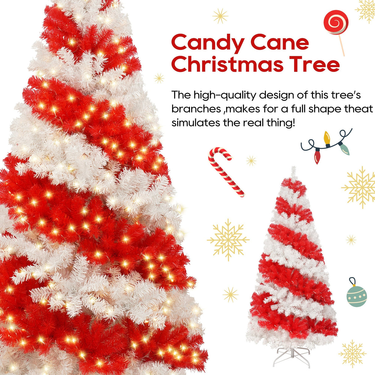 6-Foot Candy Cane Christmas Tree with 300 LED Lights