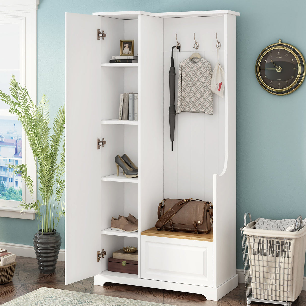 Stylish Design Hall Tree with Flip-Up Bench