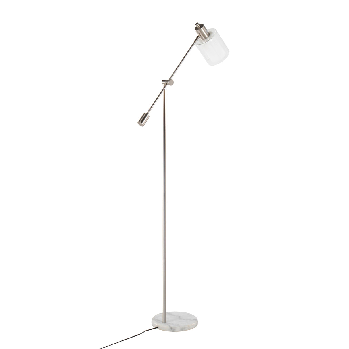 Marcel Contemporary/Glam Floor Lamp in White Marble and Nickel Metal