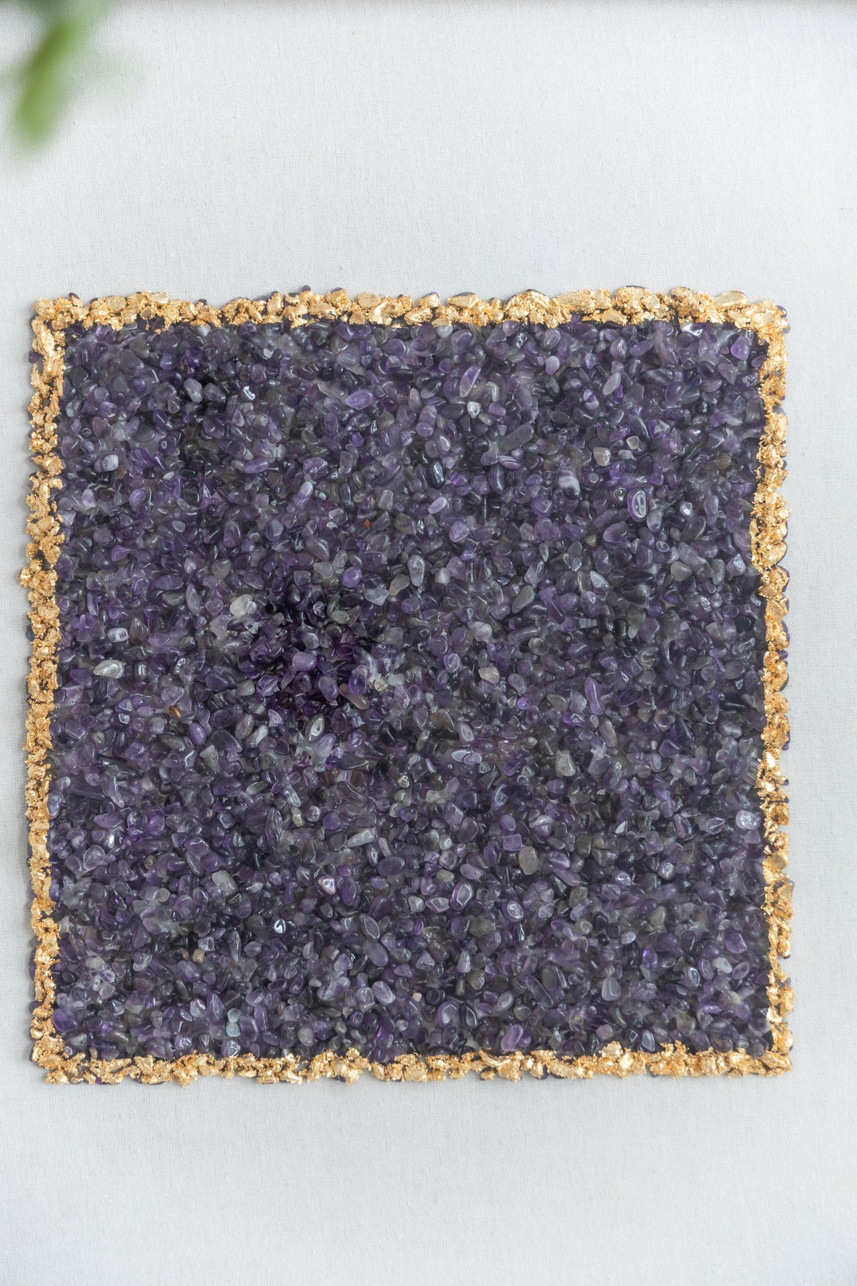 Elegant Shadow Box Duo Wall Art with Purple Amethyst Crystals - Neutral/Gold
