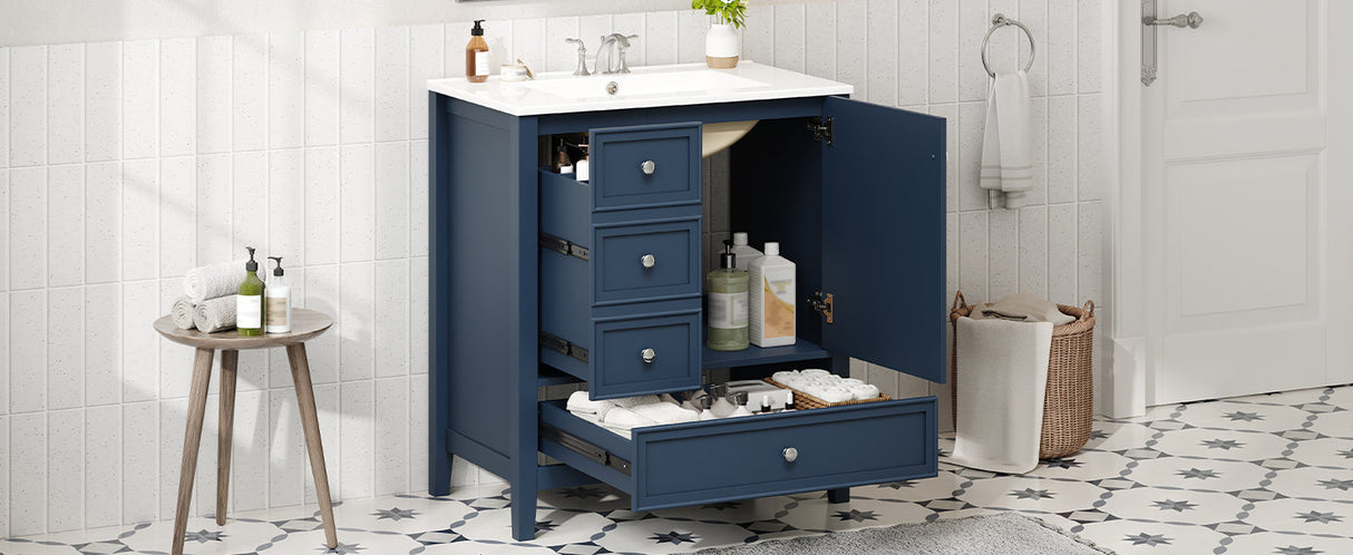 30" Bathroom Vanity with Sink, One Cabinet and Three Drawers