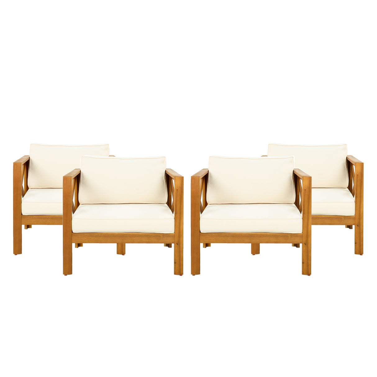 Patio Conversation Set with Foldable Acacia Wood Side Table and Cushions