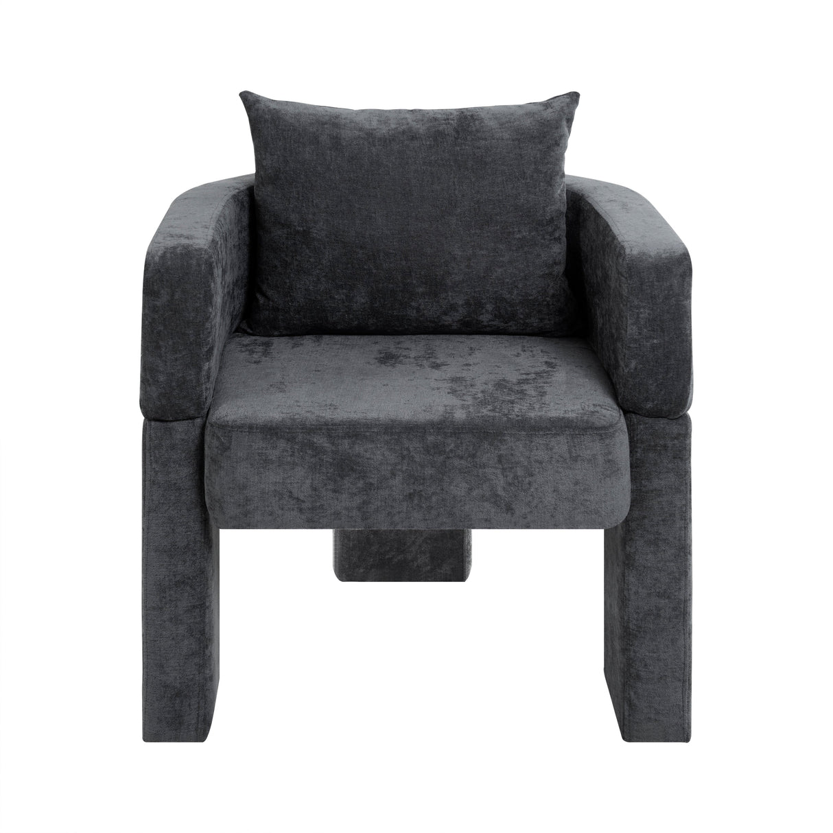 Modern 3-Leg Chenille Accent Chair with Ergonomic Arms & Removable PillowGray
