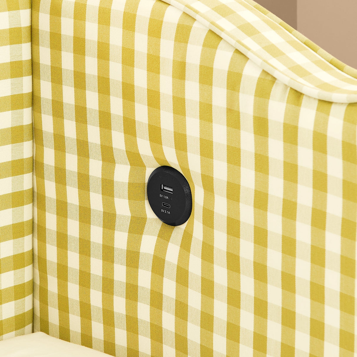 Cozy Gingham Daybed with Trundle Twin Size Sofa Bed No Box Spring Needed, with USB Port and Adorable Wave Shaped, Linen Fabric