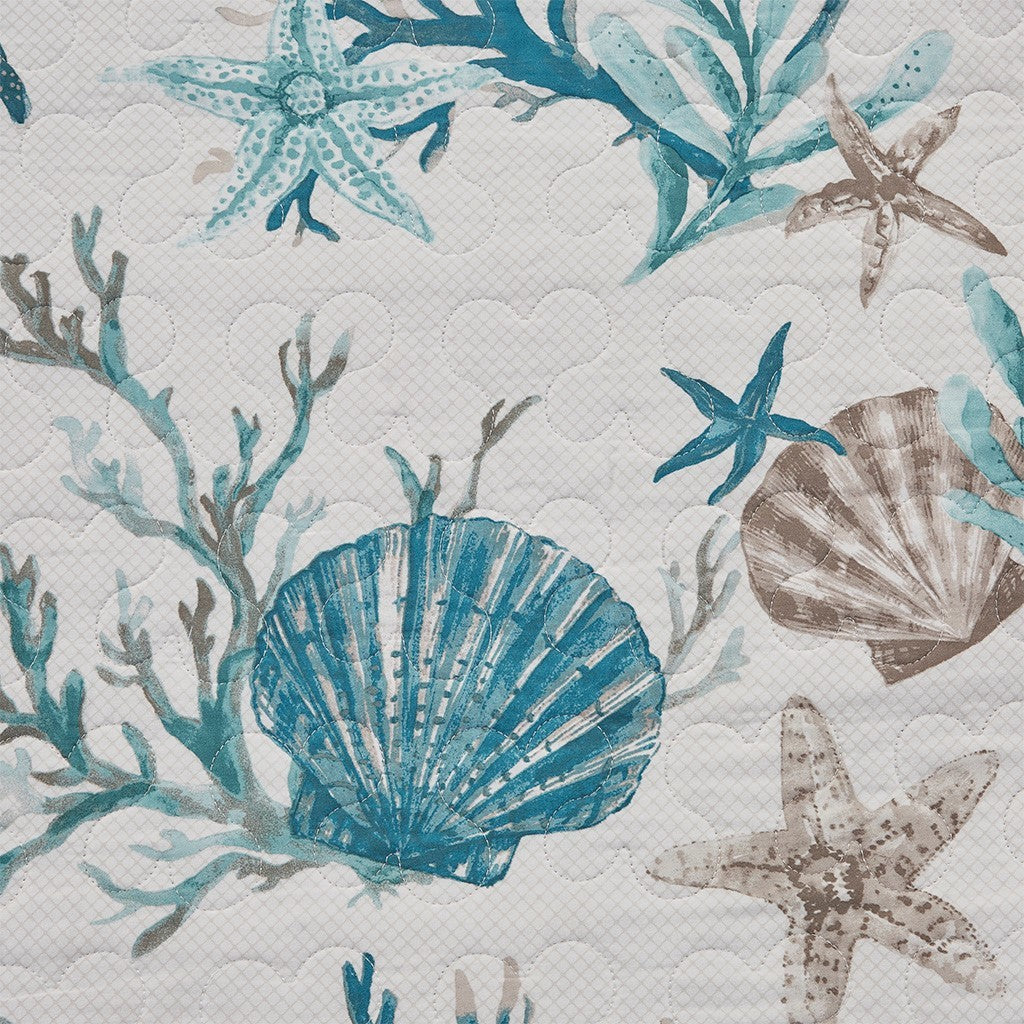 6 Piece Cotton Sateen Quilt Set with Throw Pillows Aqua King/Cal King