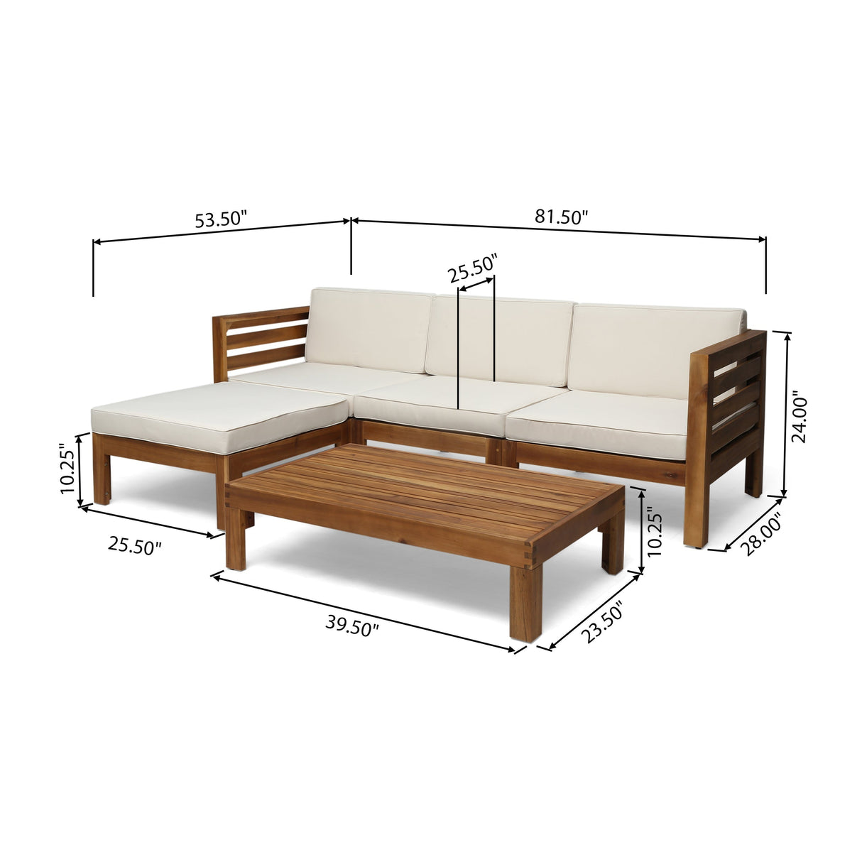 Cambridge L Shape Sofa Set with Ottoman and Table