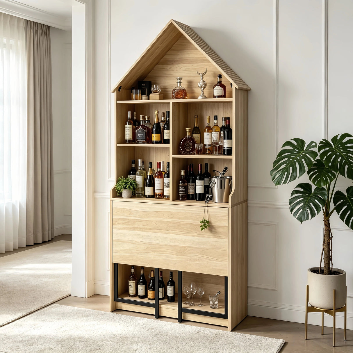 Folding Craft Desk with Storage Shelves