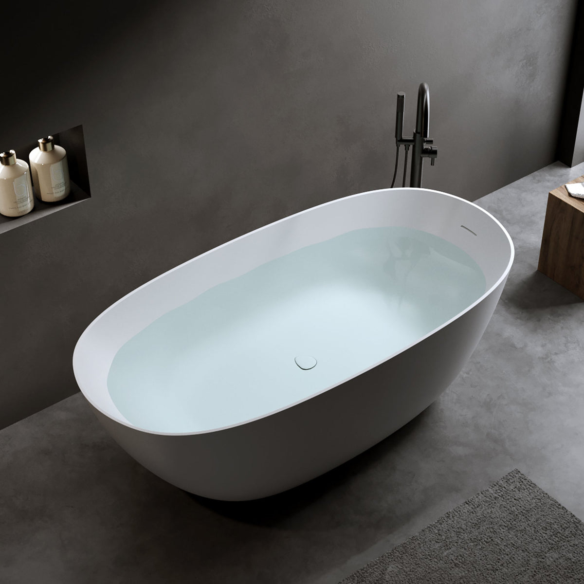 69" Freestanding Bathtub Resin Stone Soaking Tub