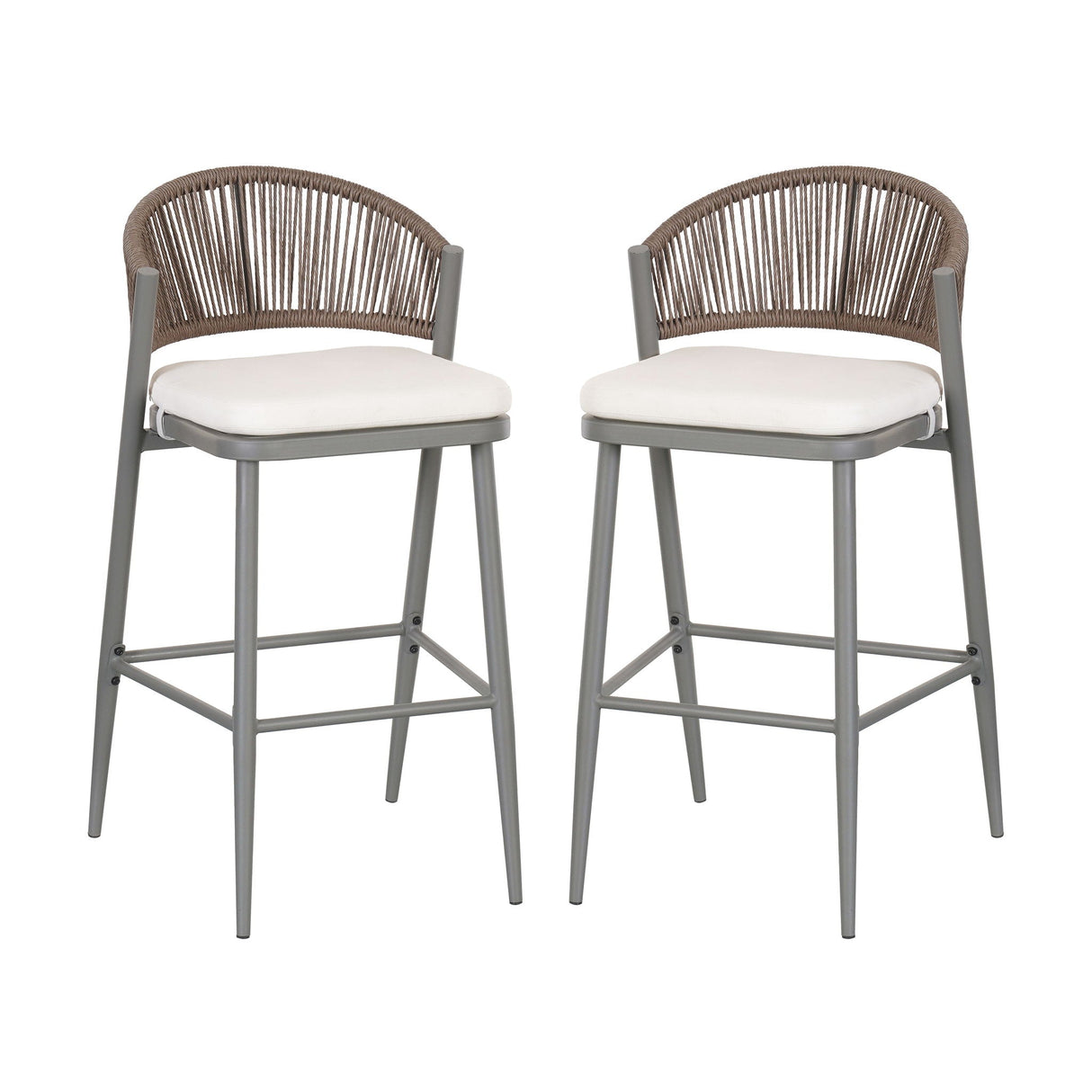 Outdoor Bar Height Metal Frame Counter Stools With Scallop Shaped Backrest & Water Resistant Cushions
