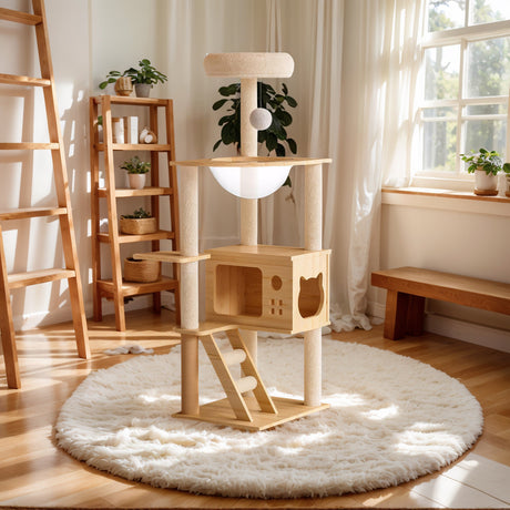 48.8'-Modern-Cat-Tower,-Wood-Cat-Tree-Tower-for-Indoor-Cats-Cat-Tree