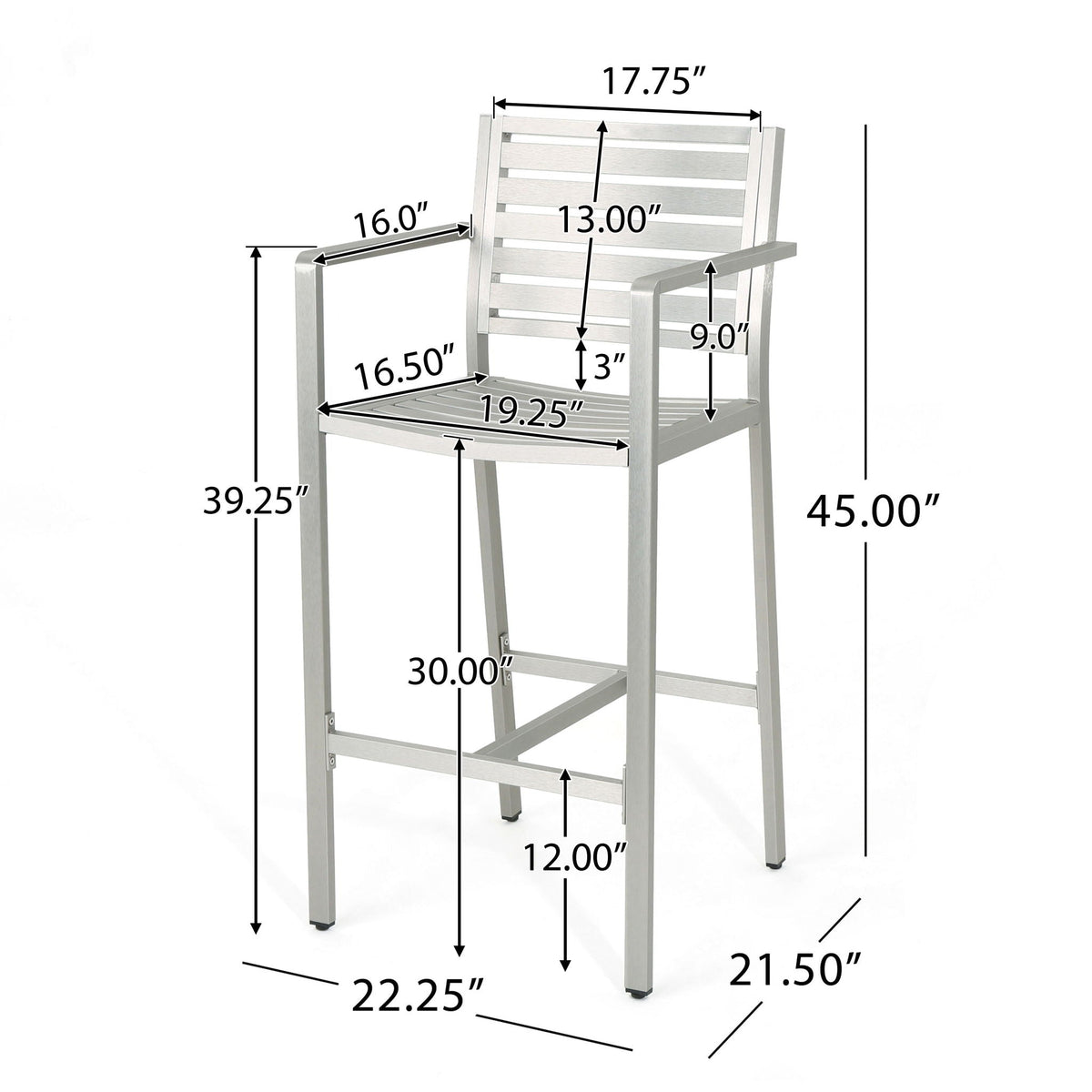 Outdoor Aluminum Rust Proof Barstools (Set of 2) - Silver
