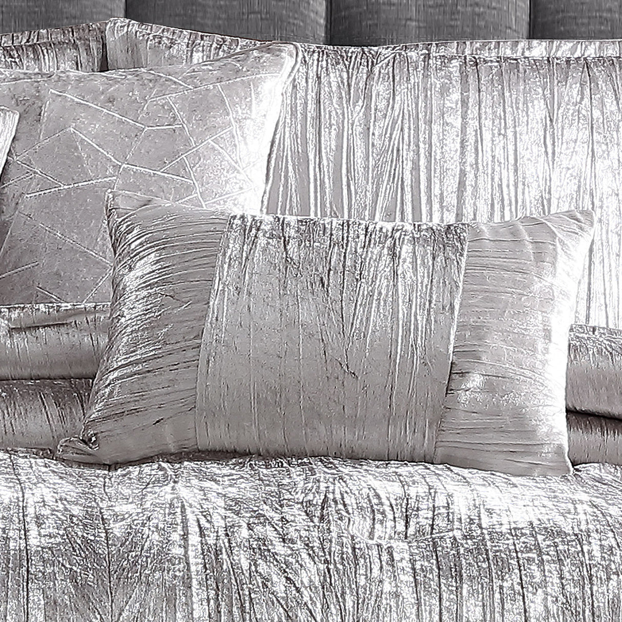 Turin Silver Crinkle Velvet 7PC Bedding Set