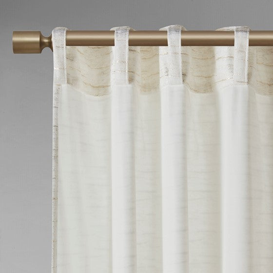 Room darkening metallic printed poly velvet rod pocket/back tab window panel pair white/gold 37x95"