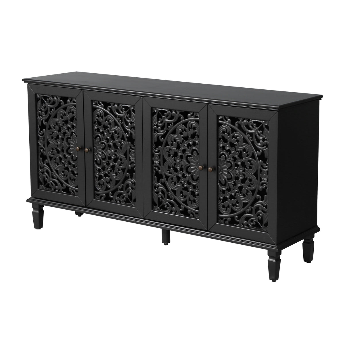 60" Antique Buffet Cabinet with Floral Carvings