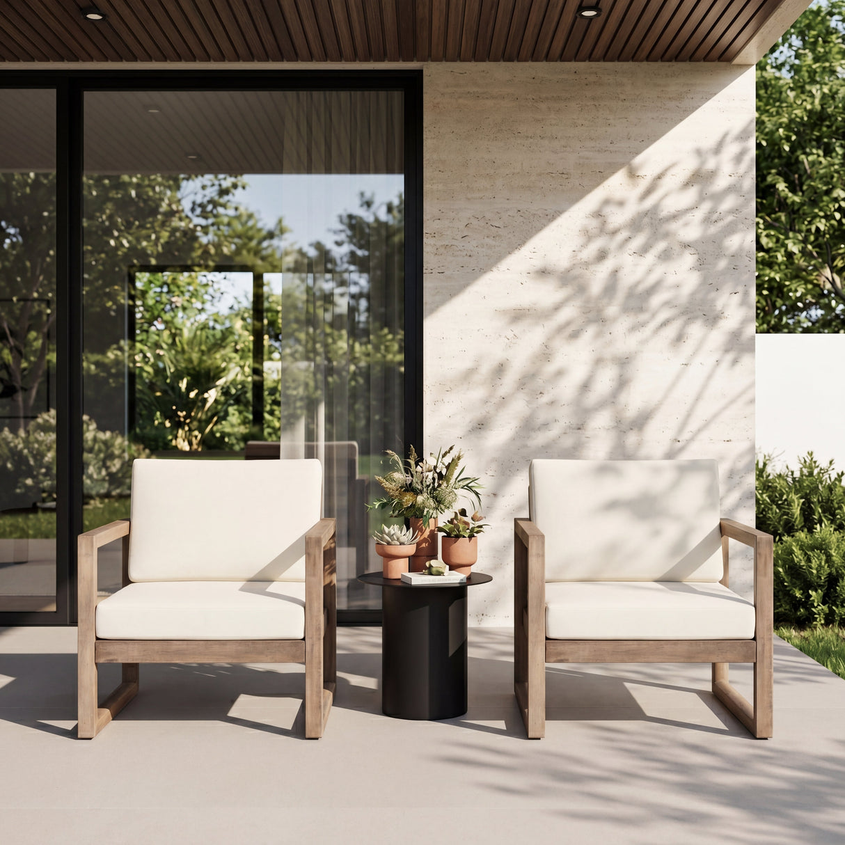 Set of 2 Outdoor Acacia Wood Patio Club Chair