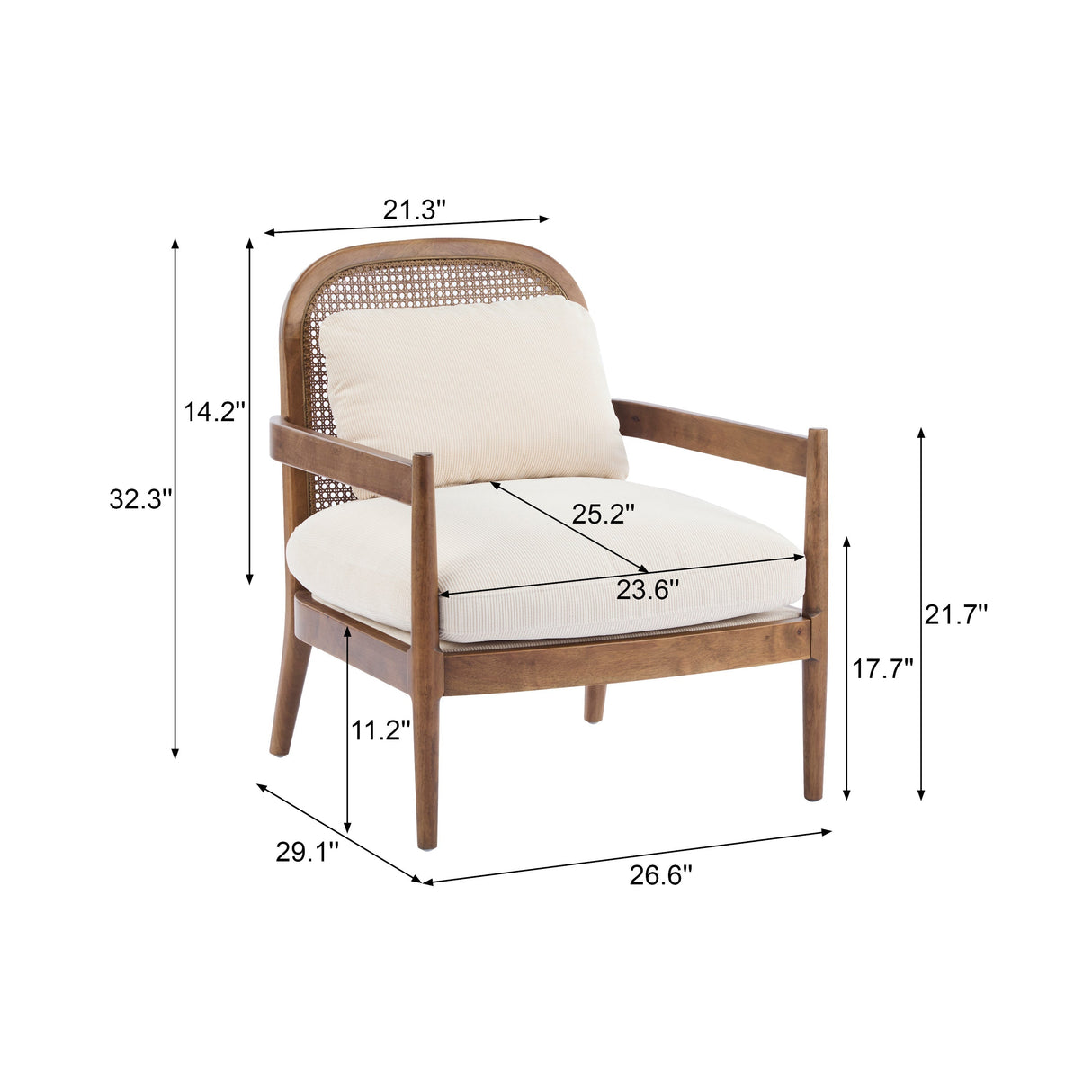 Elliston Rattan Backrest Solid Wood Accent Chair with Cushions Set of 2