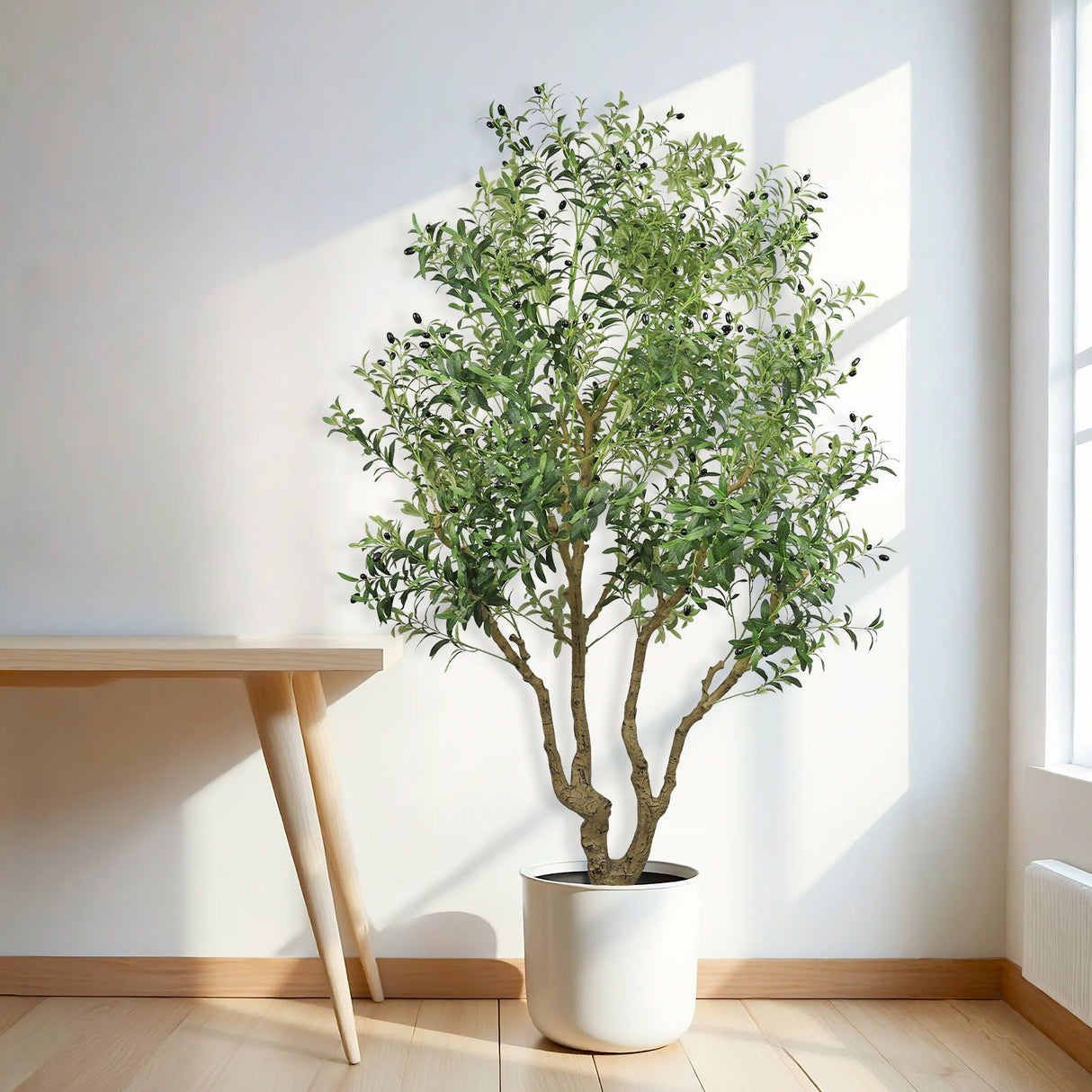 Artificial Olive Tree Large With Trunk, Indoor / Outdoor Decorative Plant For Living Room - Green