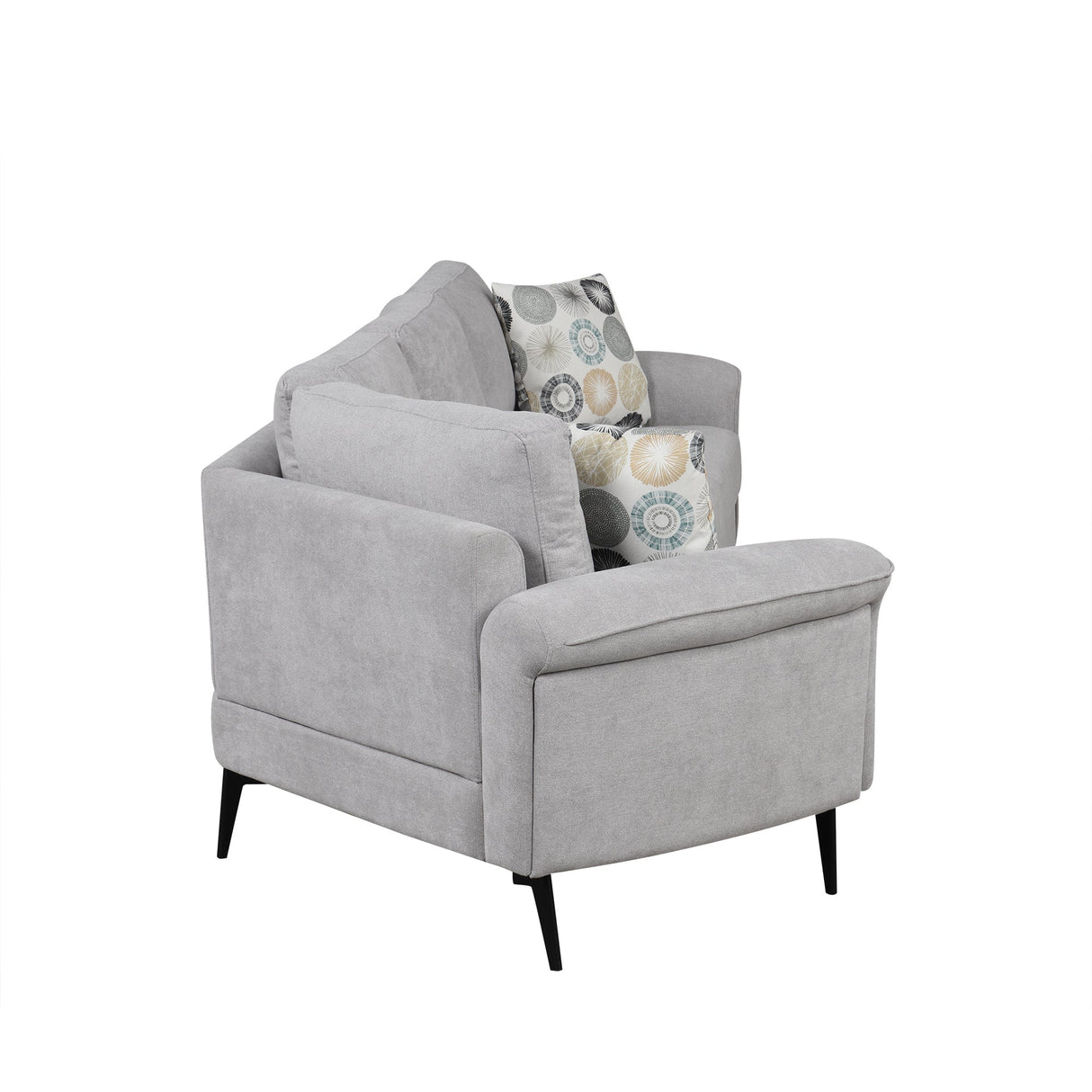 111" Upholstered 3-Seater Sofa with Curved Design and Two Printed Pillows