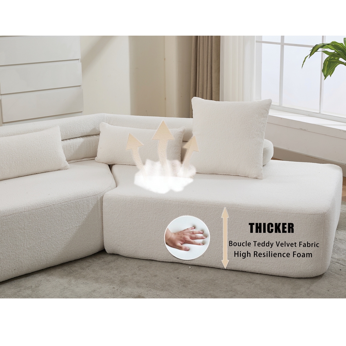 128" Minimalist Cloud Sectional Couch in Beige