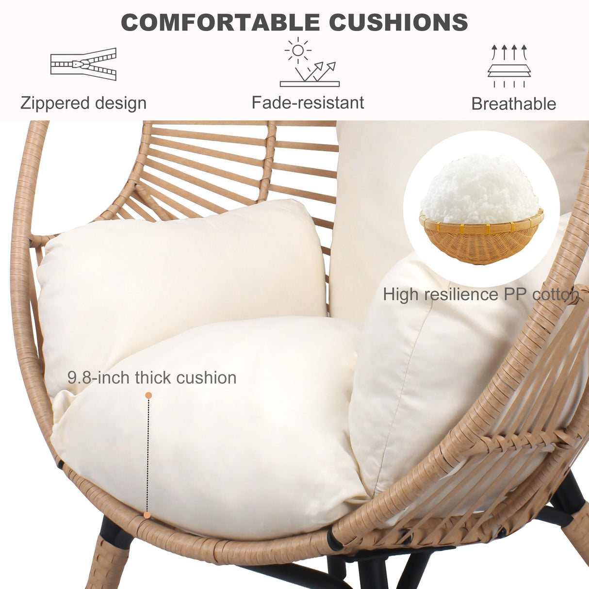 New Style PE Wicker Weaving Patio Egg Chair with Natural Color Rattan Beige Cushion