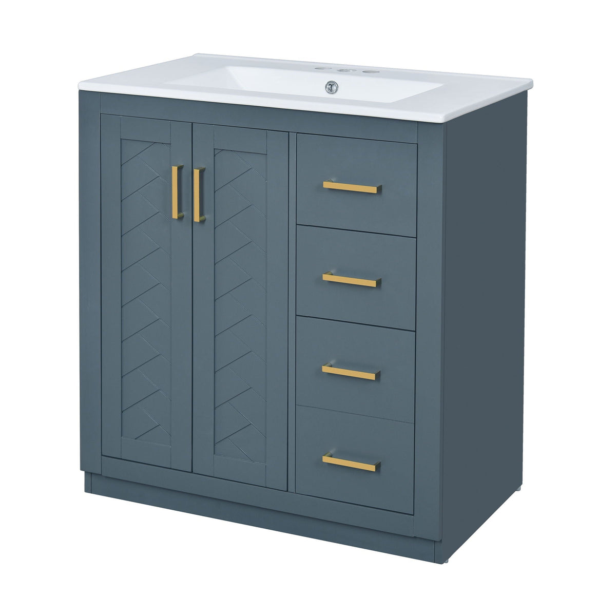 Bathroom Vanity with Ceramic Sink and Storage Cabinet - Dark Green, White, Black, or Blue