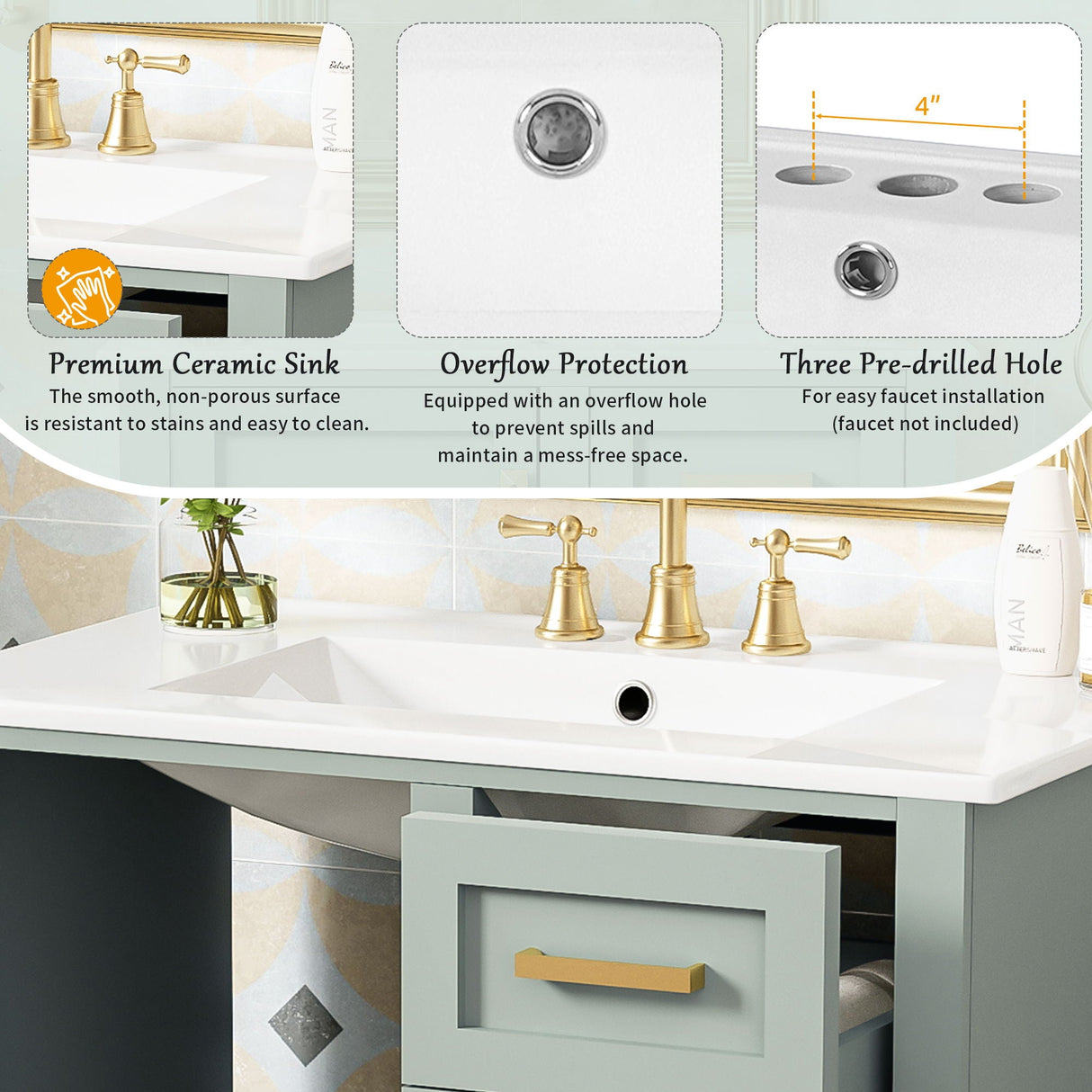 Bathroom Vanity, Modern Bathroom Cabinet With Sink Combo Set, Bathroom Storage Cabinet With A Soft Closing Door And 3 Drawers, Solid Wood Frame