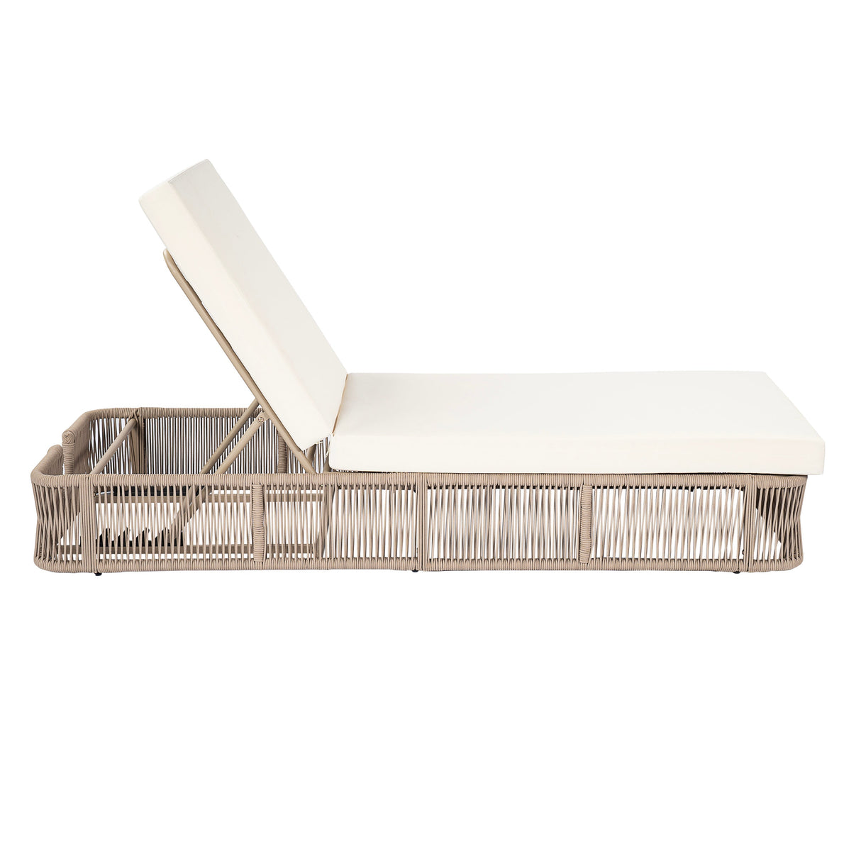 Beige and White Adjustable Sunlounge with Woven Rope Base