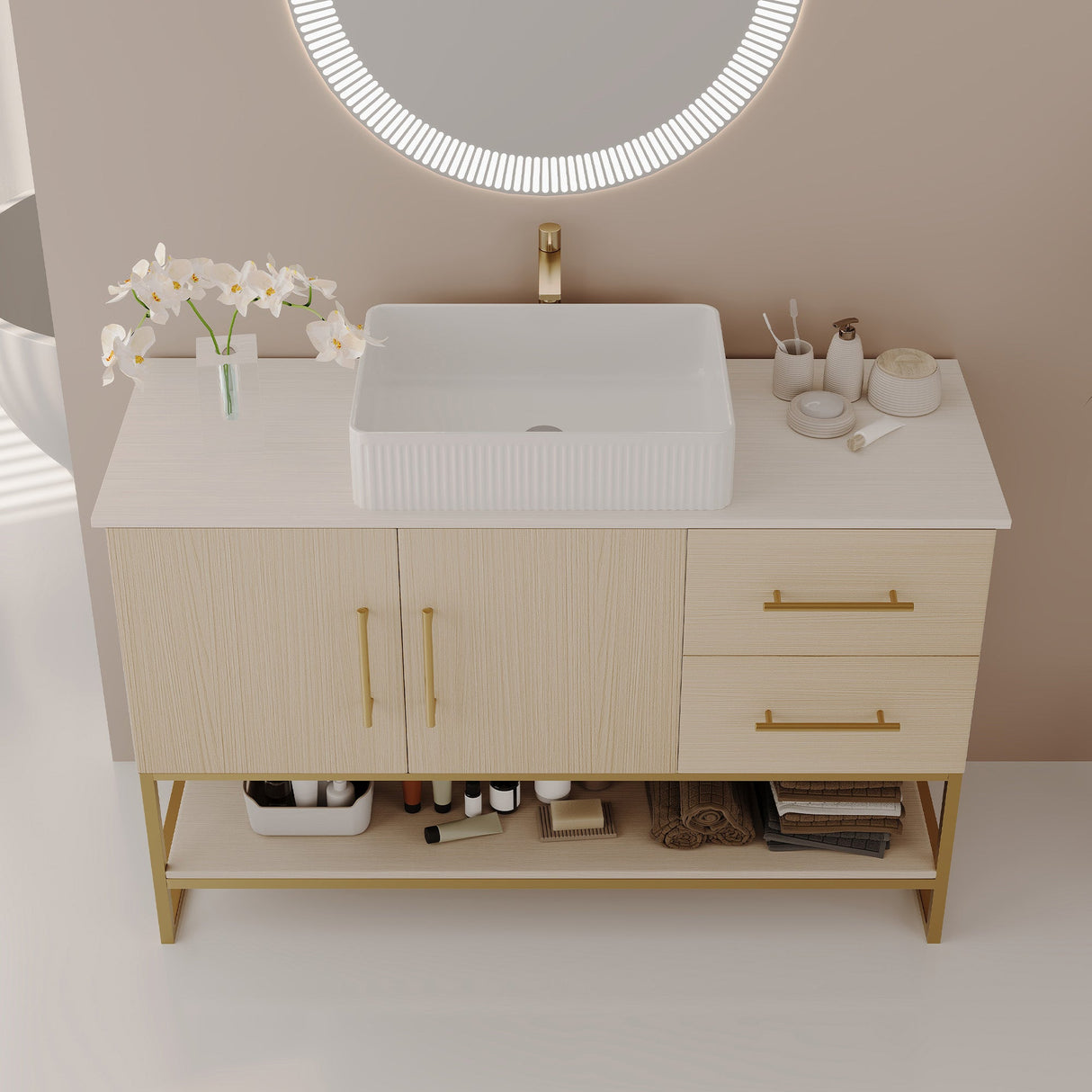 47.2" Modern Bathroom Vanity With Ceramic Vessel Sink