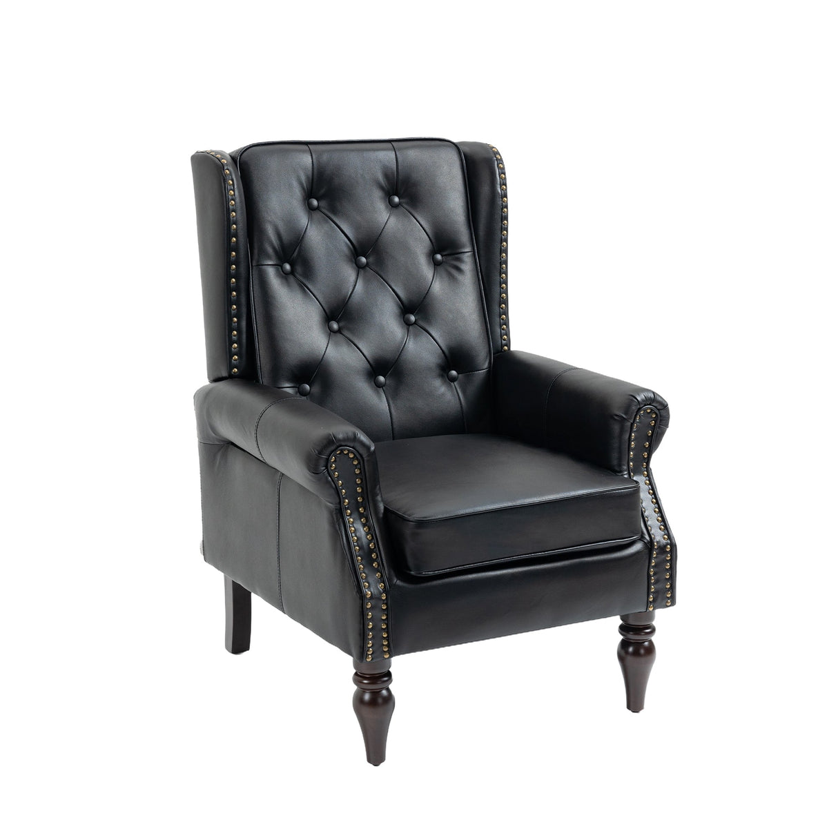 Modern Accent Armchair with Black PU Leather and Wood Legs