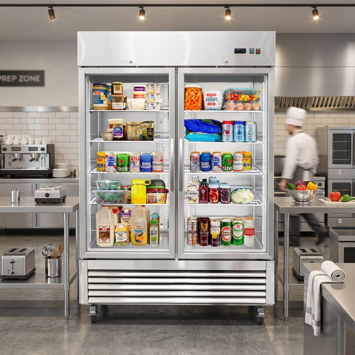 54"W Commercial Refrigerator with Glass Doors