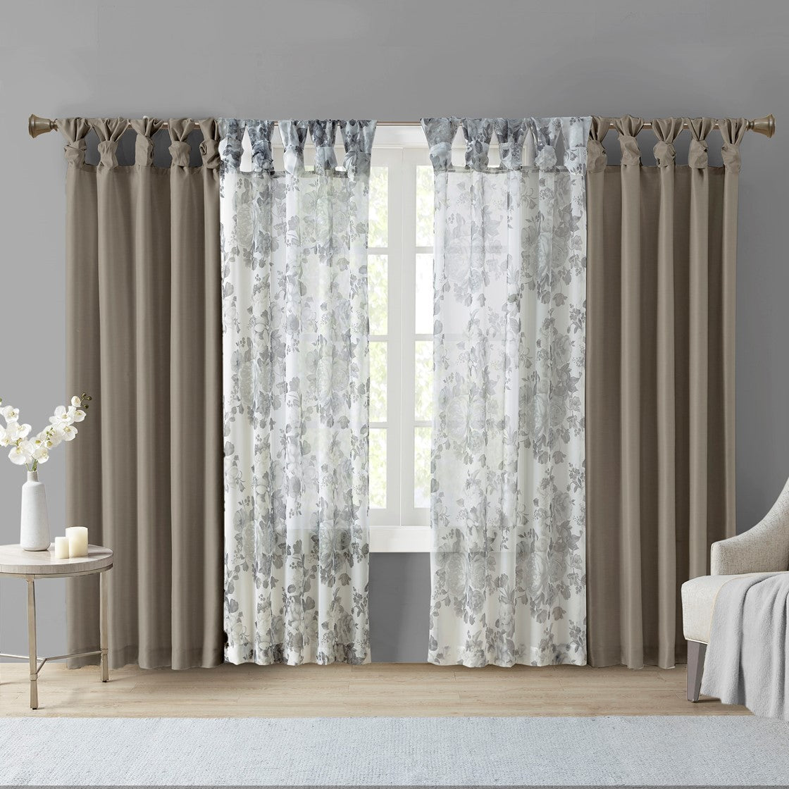 Twist Tab Lined Window Curtain Panel Pewter 50x108"
