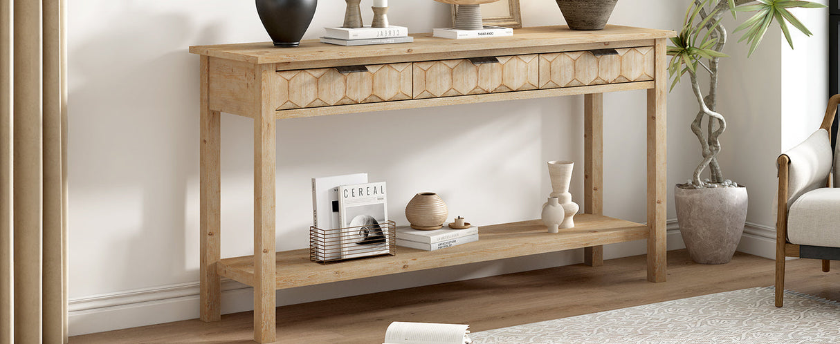 U_Style 58.3'' Fir Veneer Entryway Table with Honeycomb-patterned Fronts