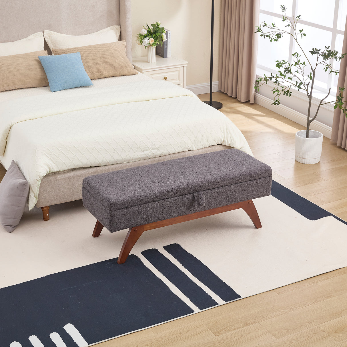 Teddy wool fabric, solid wood feet for solid weighing, and bed end stool