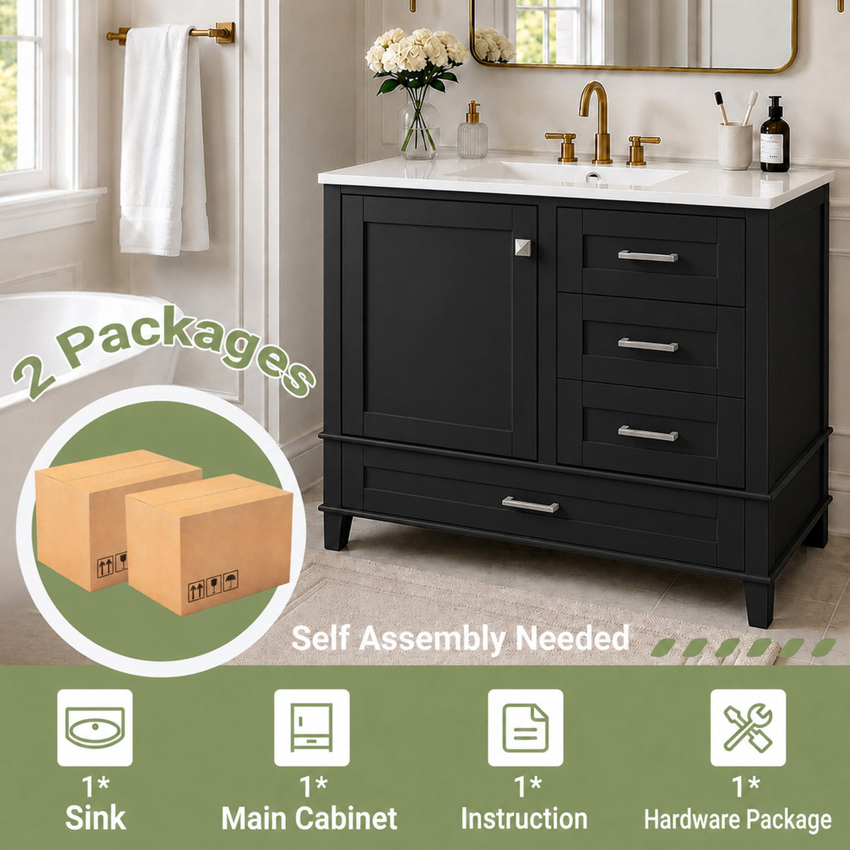 36" Black Bathroom Vanity Cabinet