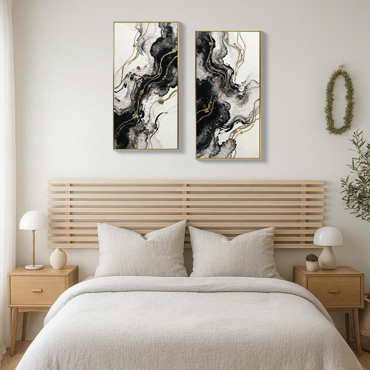 Large Black and White Abstract Wall Art Set of 2