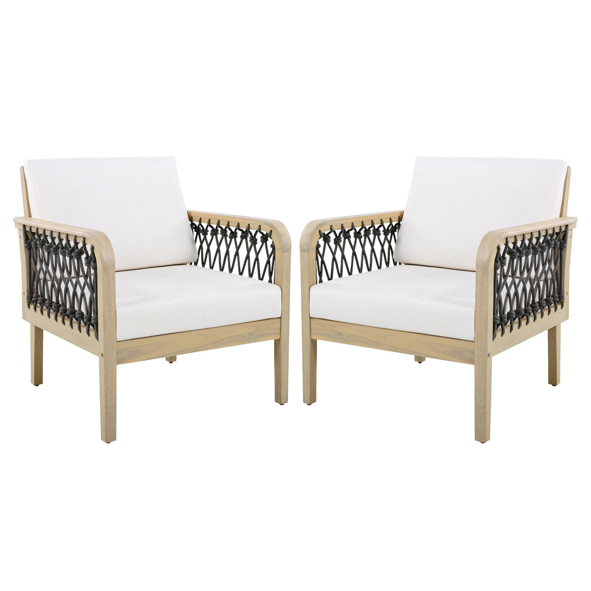 Outdoor Acacia Wood Club Chair with Handwoven Rope (Set of 2)