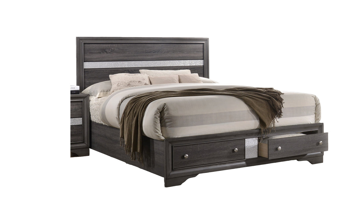 Traditional Queen 5 PC Storage Bedroom Set in Gray Wood