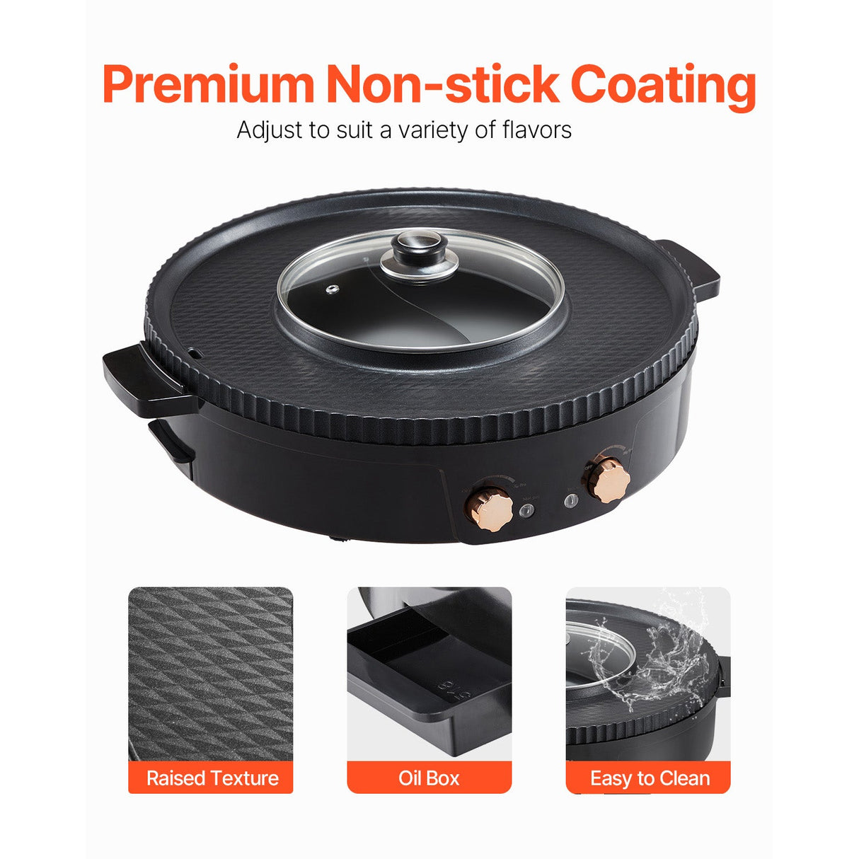 Hot Pot with Grill 1800W 2-in-1 Electric Smokeless Grill Hot Pot for 2-8 People