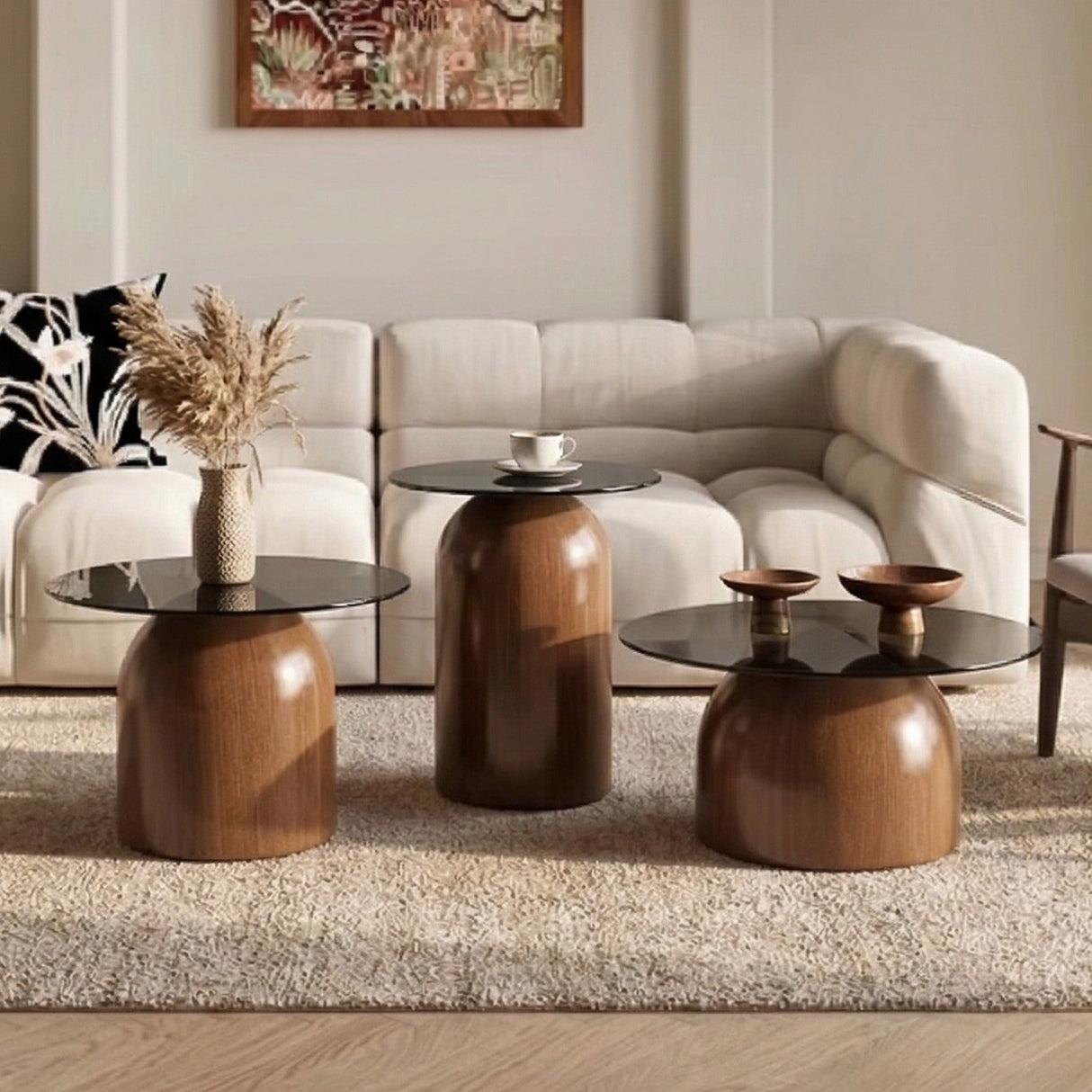 Nesting Coffee Table Set of 3 with Glass Desktop