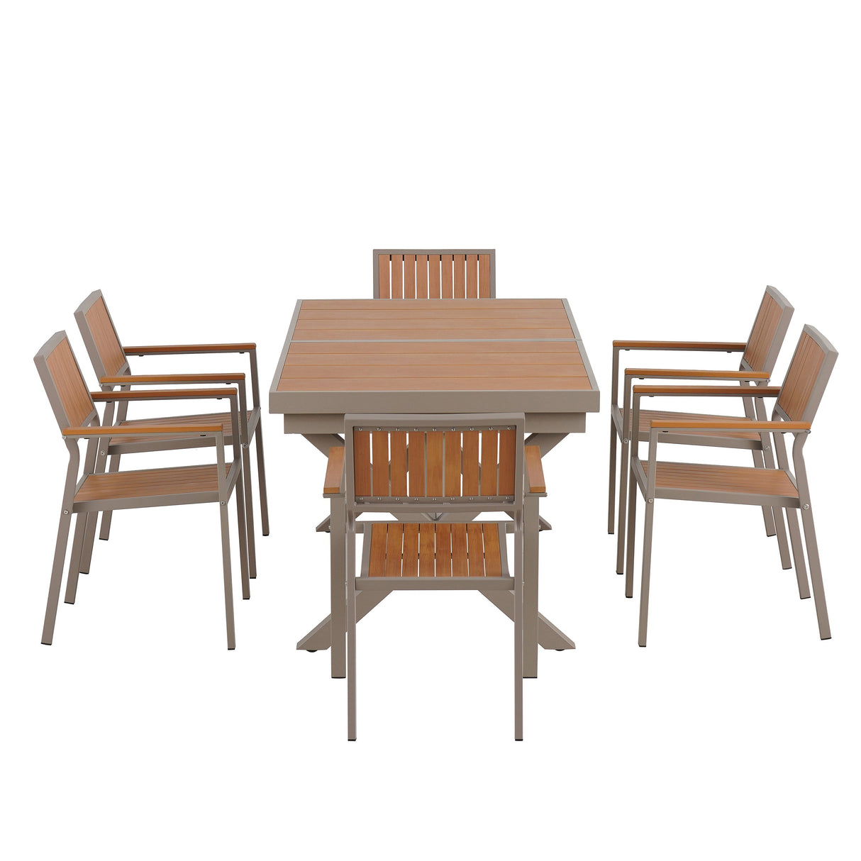 Outdoor Dining Set with Extendable Table and Six Chairs